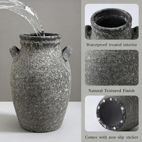 Ceramic Vase with Double Handles, Dark Grey Rustic Farmhouse Decor Accent - color: Farmhouse Dark Grey-9.76 in