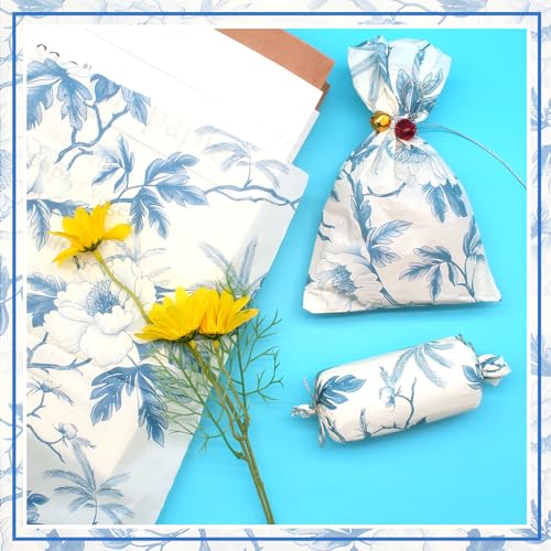 Benvo Floral Tissue Paper 20x29 Inch - 20 Sheets Decoupage Craft Paper for Gift Wrapping, Flower DIY Art Projects, Spring Wedding, Birthday & Baby Shower Decorations(Style M) - color: Blue Peony New