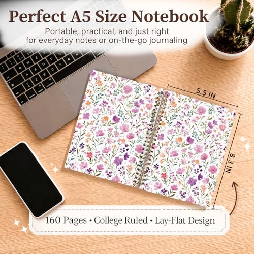 Enkvke Cute Spiral Notebook Journal for Women - color: Floral-Pink Purple-A5