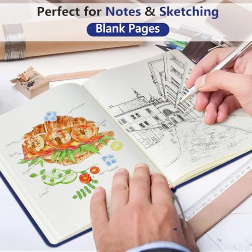 Blank Journal Notebook 5.9"×8.5", Leather Sketchbook,160 Pages Sketch book - color: Dark Blue, size: Blank Page