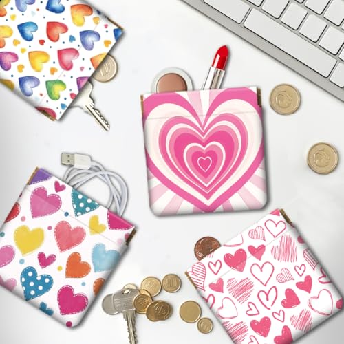 Peacoblue cute love heart Coin Purse,PU Leather Squeeze Pouch 4PCS - style: Cute Love Heart