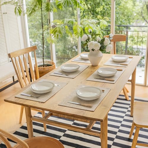 Demetex Linen Textured Placemats Set of 8 Farmhouse Table Place Mats Wipeable Heat Resistant Placemat for Dining Room Kitchen Restaurant, 13x19 inch, Burlap - color: Burlap, size: Placemats set of 8