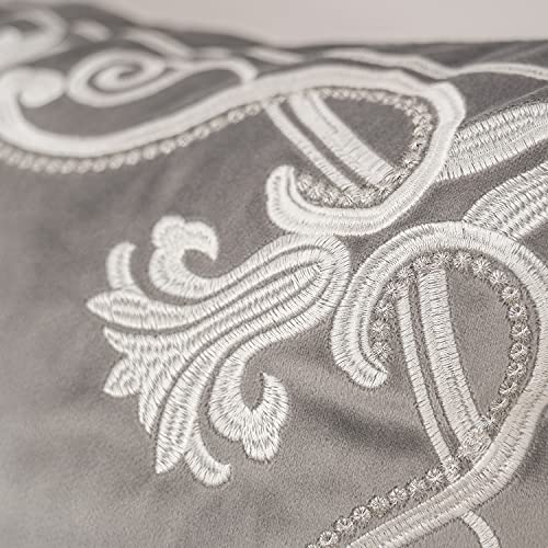 Aeckself European Floral Pillow Cover 20x20 Inch, Luxury Velvet Embroidered Decorative Throw Pillow Cover for Couch Bedroom Living Room, Grey and White - color: Gray, size: 20" x 20" (Pack of 1)