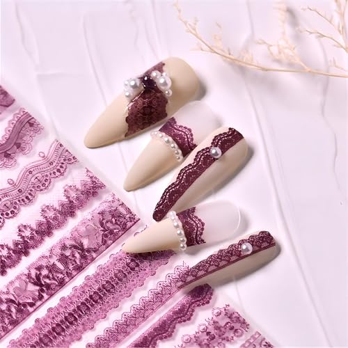 4 Colors ins Minimalist Style Nail Stickers, Lace Bridal Wedding Nail Art Sticker for Man Woman (4 Sheets) - style: Wedding Bride