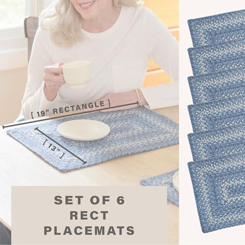 Homespice Denim Braided Placemats for Coastal Decor, Rect 13x19 Set of 6 - color: Denim