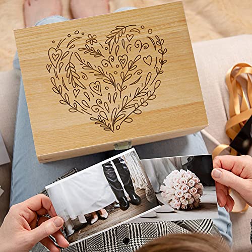 EXISTING Memory Box for Keepsakes, Heart Wooden Box with Hinge Lid - color: Beige