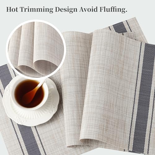 Leetaltree Khaki-Blue Placemats, Heat Resistant Non-Slip Place mats for Dining Table, Washable Durable PVC Vinyl Woven Table Mats (Set of 4) - color: H1- Khaki Blue, size: Set of 4