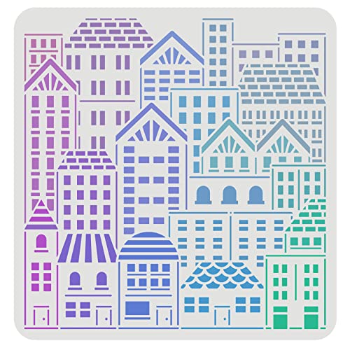 FINGERINSPIRE City Buildings Stencil 11.8x11.8inch Reusable Cityscape Drawing Stencil for Painting on Wood, Canvas, Paper, Floor, Wall - color: City Buildings