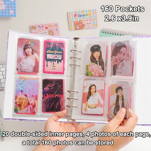 A5 Binder Kpop Plush Photocard Album with 20 Pcs Inner 3 Inch Photo Album Sleeves in Loose Leaf Refillable 6 Rings Binder Cover Photocard Holder Book for Picture Cards Storage (Purple) - color: Purple
