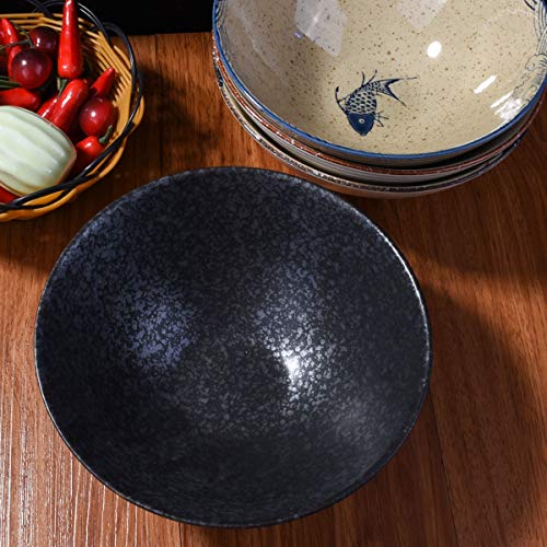 Ceramic Ramen Bowl Set of 4, 8'' Retro Soup Bowl with Floral & Fish Design - color: SZ