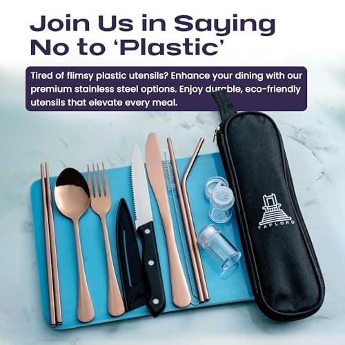 Travel Utensils With Case, 10 Pcs portable silverware set (Rose Gold) - color: Rose Gold, size: 10 Pieces