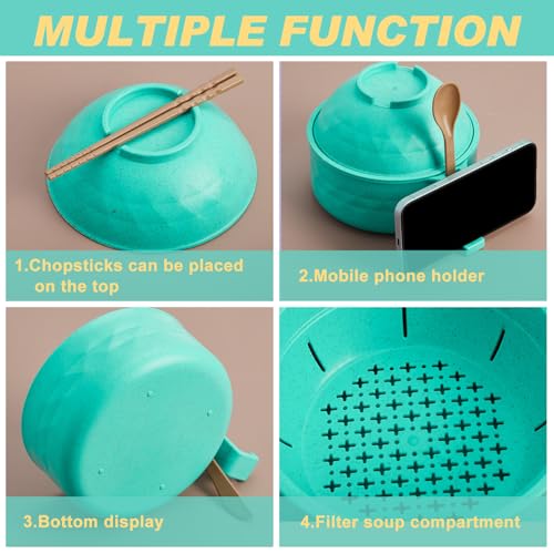 1 Set Microwave Ramen Cooker Bowl with Utensils, Mint Green - color: Mint Green