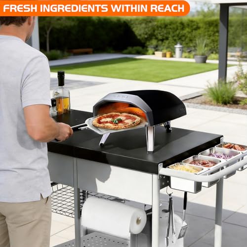 Pizza Oven Table, Grill Cart Table for Blackstone Griddle Pit Boss Portable Grill Tabletop Smoker Outdoor Pizza Oven Stand Fits Ninja, Cuisinart, Gozney, Outside Cooking BBQ Prep Table Station - size: Big