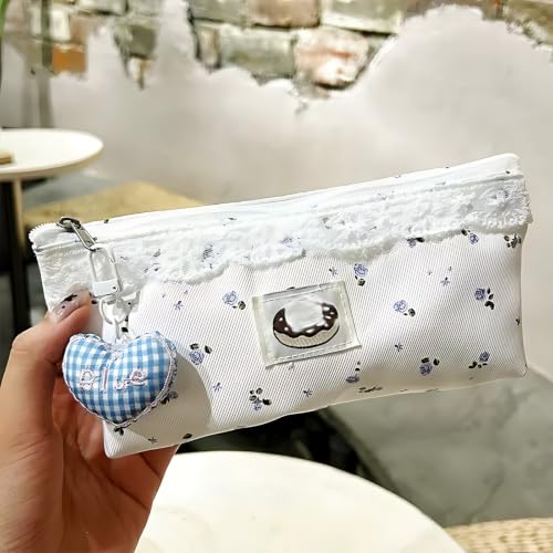 Cute Pencil Case Cottagecore Floral Print Pen Pouches with Lace Trim