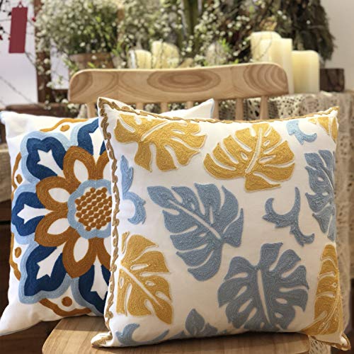 Boho Pillow Covers, Decorative Pillowcase, Square Embroidery Throw Pillows Cushion Set for Sofa Couch Bed Bench Living Room, Modern Plant Floral Pattern, 18 x18 inch (Monstera) - color: Monstera