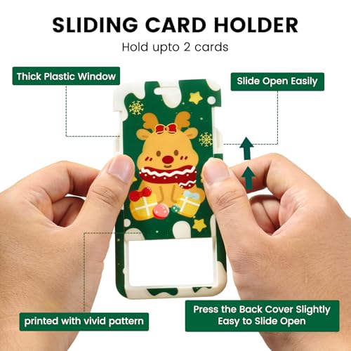 ID Card Badge Holder Key Chain with Metal Keyring, Plastic Slide Open with ID Window for Women Men Girls Students,Moose - color: Moose