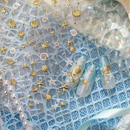 5D Embossed Under The Sea Stickers for Nail Art Jelly Fish Self-Adhesive Nail Art Decals for Women Nail Supplies Art Design Stickers (TL-480) - style: TL-480
