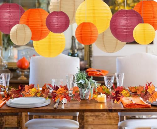 Burgundy Maroon Wine Paper Lanterns Decorative 12pcs Party Hanging Decorations for Rustic Fall Party Bridal Shower Wedding Baby Shower Graduation Anniversary Room Decor - color: Maroon,orange,yellow,brown