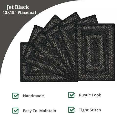 Homespice Jet Black Jute Braided Placemats, Rect 13x19 Set of 6 - color: Jet Black