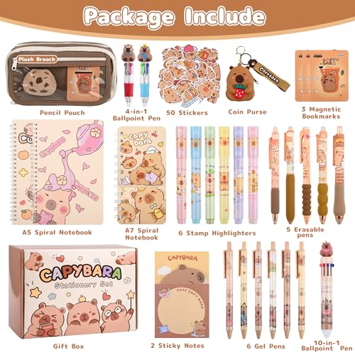 Ulema 80pcs Cute Capybara Stationery Set Birthday Capybara Gifts for Boys Girls Back to School and Classroom Rewards Kawaii School Supplies with Capibara Stuff. - style: Capybara