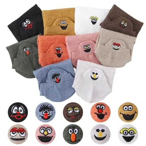 10 Pairs Cute Kawaii Embroidered Low Cut Ankle Socks - color: Fresh Multi Pastel Cartoon Face