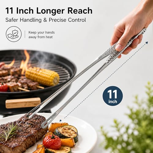 Korean BBQ Tongs 11 Inch 304 Stainless Steel Cooking Tweezers 2 Pcs