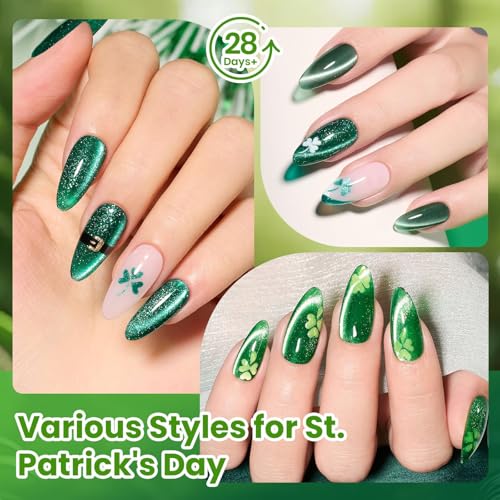Beetles Green Spirit Cat Eye Gel Nail Polish Set, 6 Colors Glitter Green - color: A - Cat Eye | Green Spirit