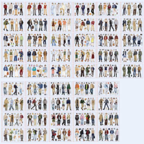 Men Character Sticker Book for Journaling, 50 Sheets PET Stickers - color: 50 Sheets Men Sticker Book