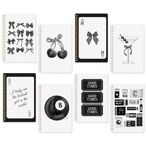 CNhoqc Black Bow Spiral Notebook, 8 Pcs A5 Aesthetics Watercolor Coquette - color: 8-Pcs Black Bow