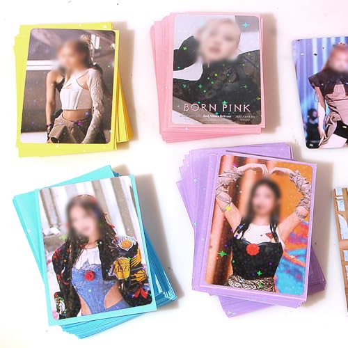 100Pcs Star Laser Flashing Kpop Photocard Sleeves - Clear Colored Holographic Card Protectors for Baseball & Korean Idol Photo Card