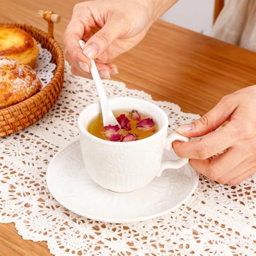 ZAVOOS Set of 6 Tea Cup and Saucer with Spoons, 6 Oz