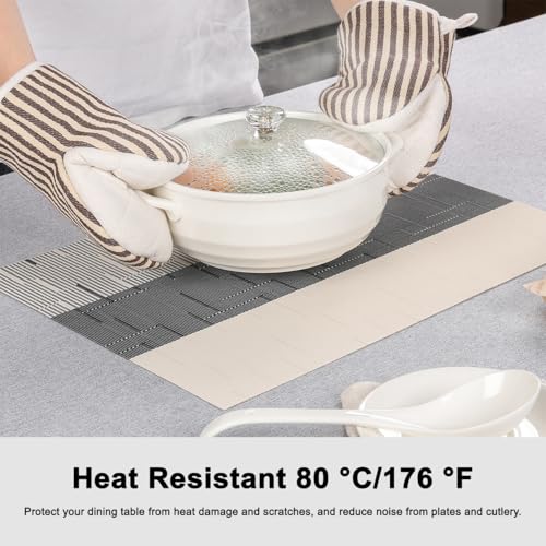 Placemats Set of 6, Vinyl Woven Heat-Resistant Place Mats - color: Beige Black, size: Set of 6