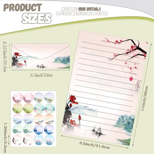 TaoBary 160 Pcs Ink Painting Stationery Paper and Envelopes Set, 8.5 x 11'' - size: 8.5 x 11 Inch, style: Ink Painting