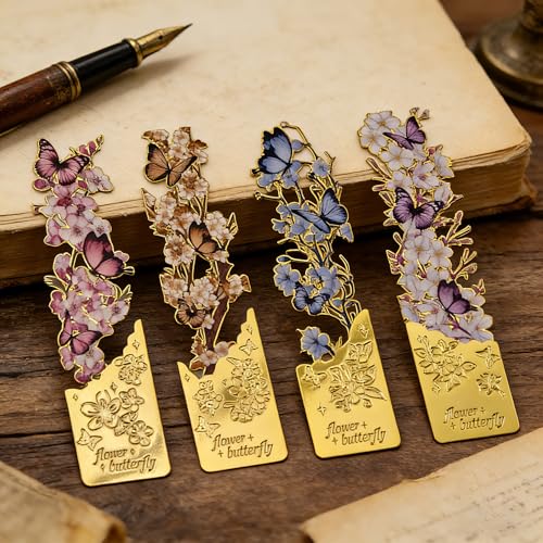 4 Pack Butterfly Flower Bookmarks - Hollow Metal Bookmarks for Book Lovers, Aesthetic Floral Book Markers, Durable Page Markers, Perfect Gift for Readers (Assorted Colors) - style: 4Pcs Butterfly