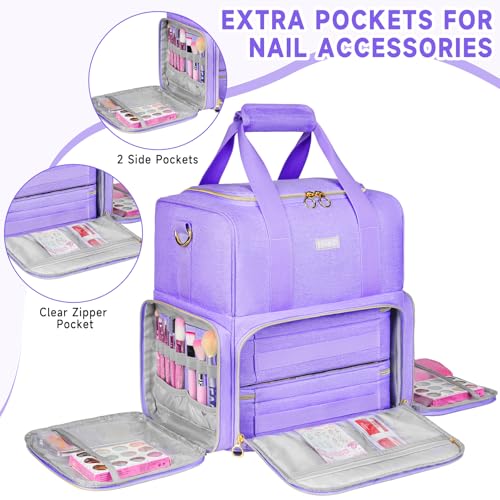 Nail Polish Organizer Holds 80+ Bottles,Nail Polish Carrying Case with 2 Removable Bags,Nail Organizers and Storage for Nail Tech,Portable Nail Supplies Holder,Mother Day Gift for Women Grils,Purple - color: Purple