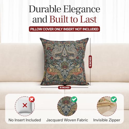 William Morris Peacock and Dragon Blue Tapestry Throw Pillow Cover 16 x 16 - color: Peacock and Dragon