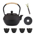 YJX 40.6oz Black Cast Iron Tea Pot Set with Teacups, Japanese Tetsubin - size: 1200 ml with Cups