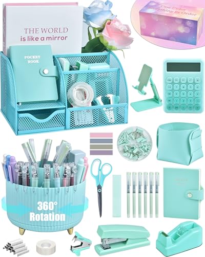 LXEVIHK Green and Blue Desk Accessories 21-Piece Office Supplies Gift Set - color: green+blue