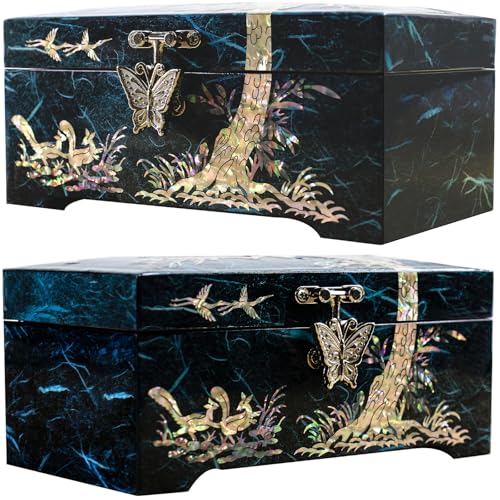 Mother of Pearl Wood Jewelry Box Pine Tree Watch Storage Blue - style: Pine Tree Blue