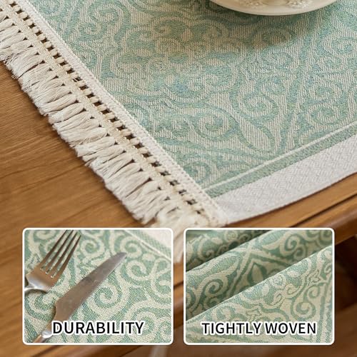 Boho Woven Placemats Set of 4, 14x18 Inch Heat Resistant Dinner Mats - color: Green Nel