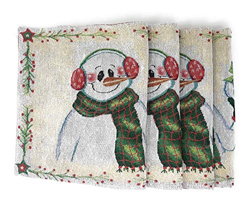 DaDa Bedding Magical Snowman Placemats - Set of 4 Festive Holiday White Tapestry - Cotton Linen Woven Dining Table Mats - 13” x 19” (9733) - color: Snowman