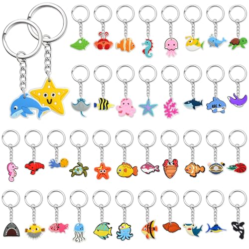 Cute Keychains Bulk, Keychain Charms Key Chain Trinkets Backpack Charms Accessories Keyring for Classroom Prizes - color: Ocean Animals