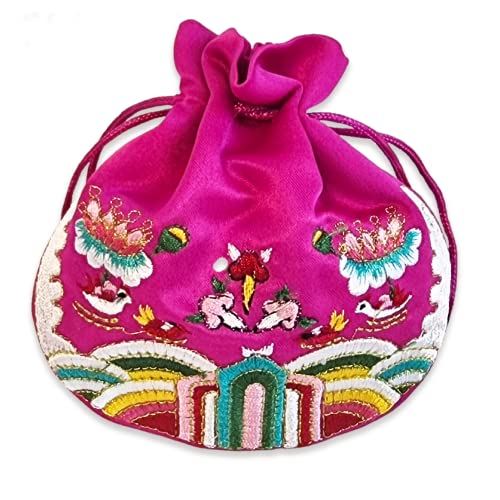 Seoulful Vintage Korean Embroidered Bokjumeoni - Traditional Lucky Pouch - Hanbok Fortune New Year & Chuseok Gift Bag (Pink) - color: Pink