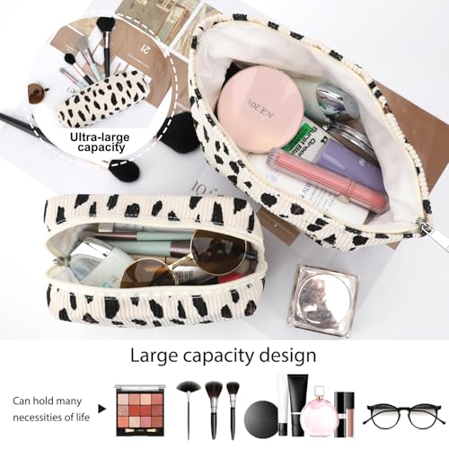 EIMMBD Makeup Bag 3 Pieces Large Capacity Cosmetic Bags Makeup Pouch for Purse Travel Toiletry Bag Organizer Cute Makeup Pouch Storage for Women(Beige Leopard) - color: Beige Leopard