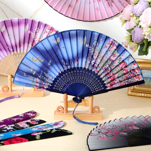 Zonon 4 Pack Hand Held Folding Fans for Women Silk,Retro and Elegant - style: Retro and Elegant
