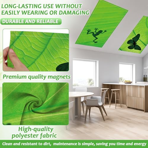 6 Pcs Fluorescent Light Covers with 60 Magnets Decorative for Classroom Ceiling Lights 4 x 2 Feet Magnetic Light Cover Filter Easy Install for Office Hospital Home Ceiling Supplies (Green Leaf Frog) - color: Green Leaf Frog