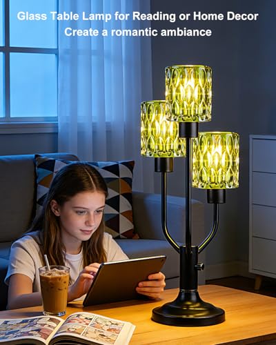 Lightdot Mid Century Modern Green Glass Table Lamp Bulbs Included Dimmable - color: 12-Black-Green-Cylinder