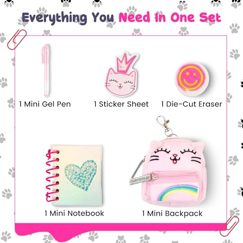 VOTUM Cabybara Keychain Charm for Backpacks, Purses, Handbags, Car Keys with Stationery Set - Includes Mini Notebook, Gel Pen, Eraser, Stickers - Portable & Fun Gift for Tweens & Adults Ages 8+ - style: Cat
