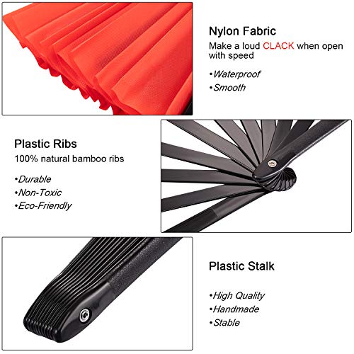 Maitys 2 Pack Large Folding Hand Fans 13'' Chinese Red Handheld Fan Clap Fans for Line Dancing, Rave, Tai Chi, Festival, Kung Fu, Martial Art, Performances, Gift, Includes 2 Pouch - color: Red