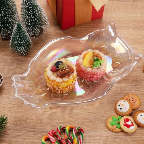 SHOWLOUE Crystal Glass Serving Plates, 8 x 6 Inches Owl Serving Plates Clear Glass Plate for Pasta, Salad, Dessert Taco, Sushi, Home Wedding Décor, Iridescence, Small - color: Iridescence, size: Small